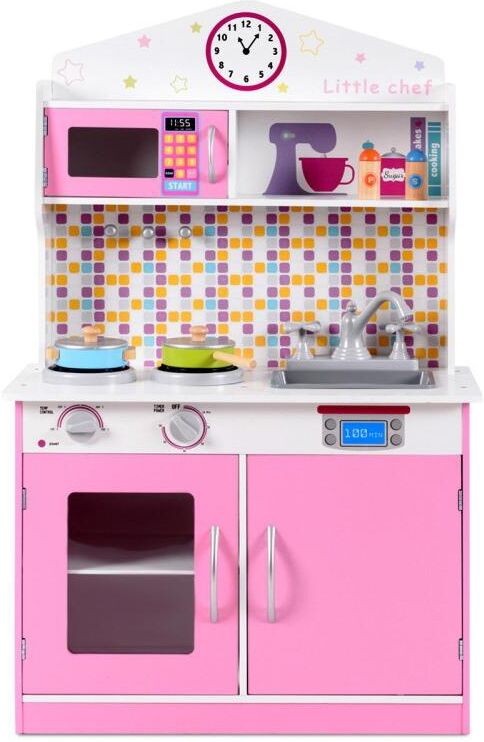 Slickblue Kids Wooden Pretend Cooking Play set Cookware Play Set Kitchen Toys Toddler Gift - Pink