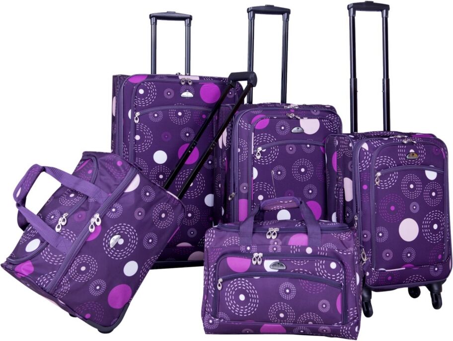 American Flyer Fireworks 5 Piece Spinner Luggage Set - Purple