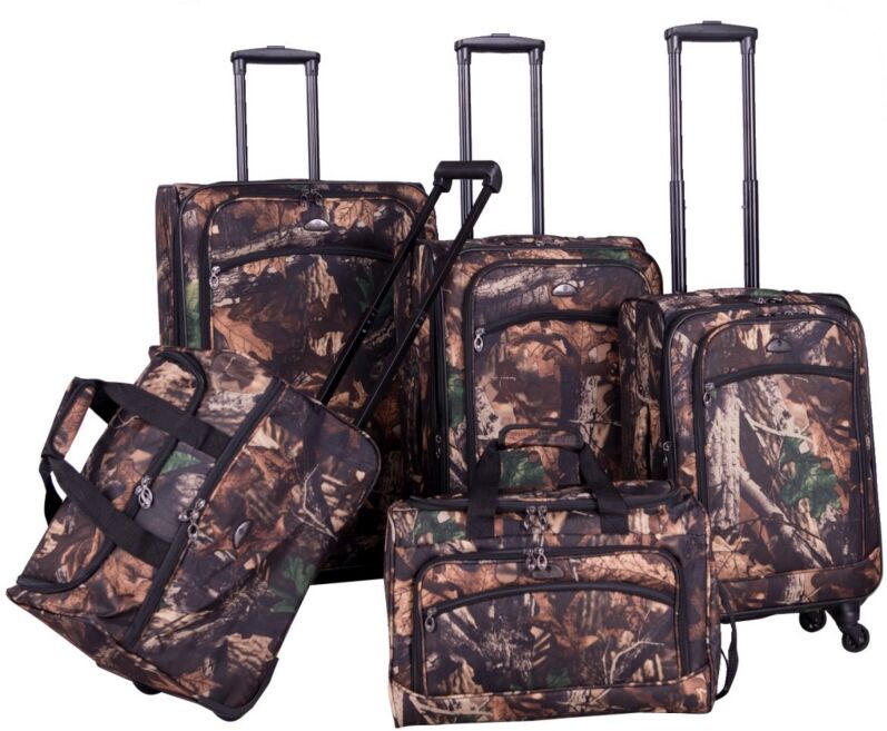 American Flyer Camo Green 5 Piece Spinner Luggage Set - Green