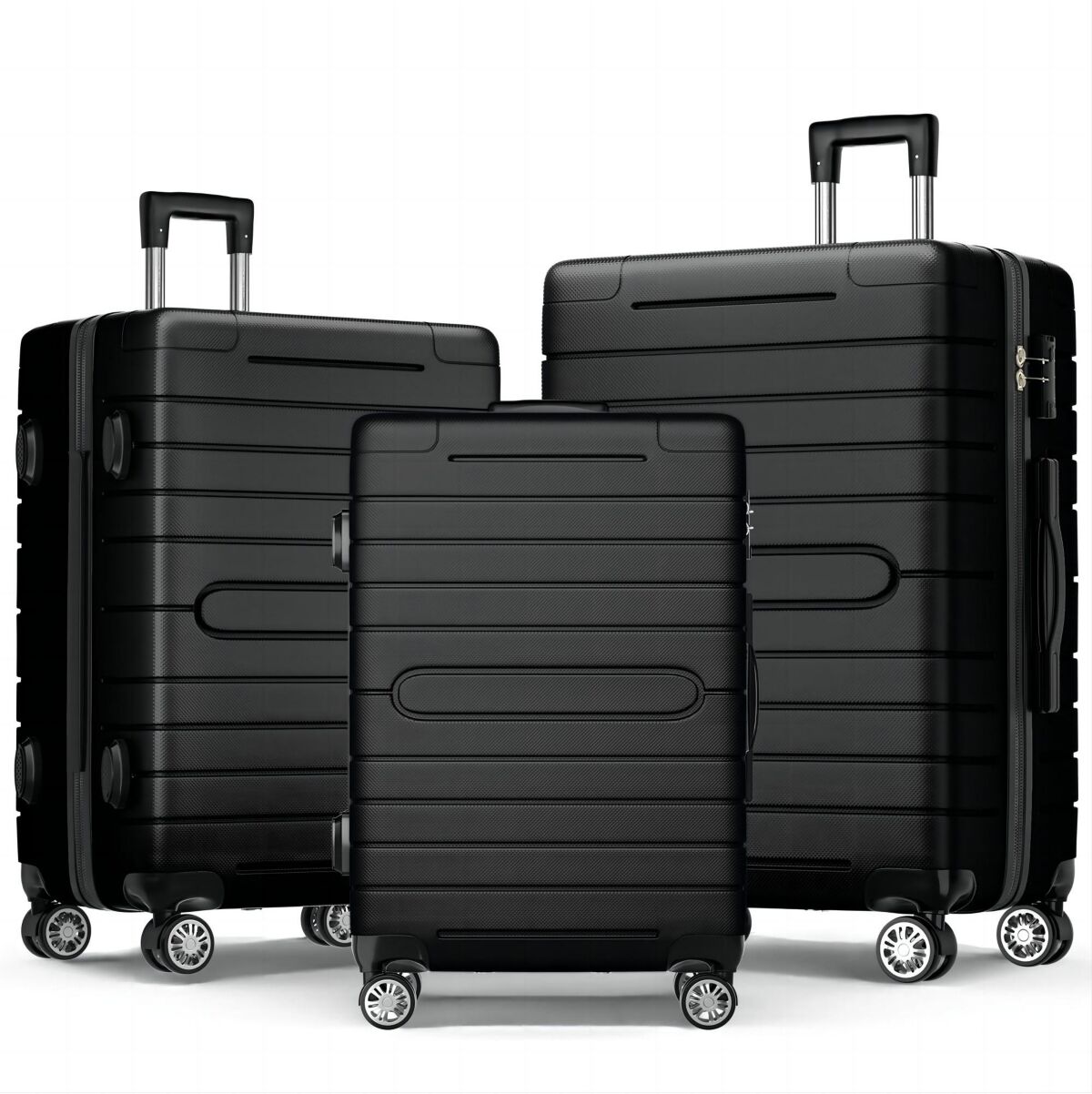 Sugift 3 Piece Luggage Set, Hard side Lightweight Suitcase Carry with Spinner Wheels & Tsa Lock, 20in/24in/28in - Black