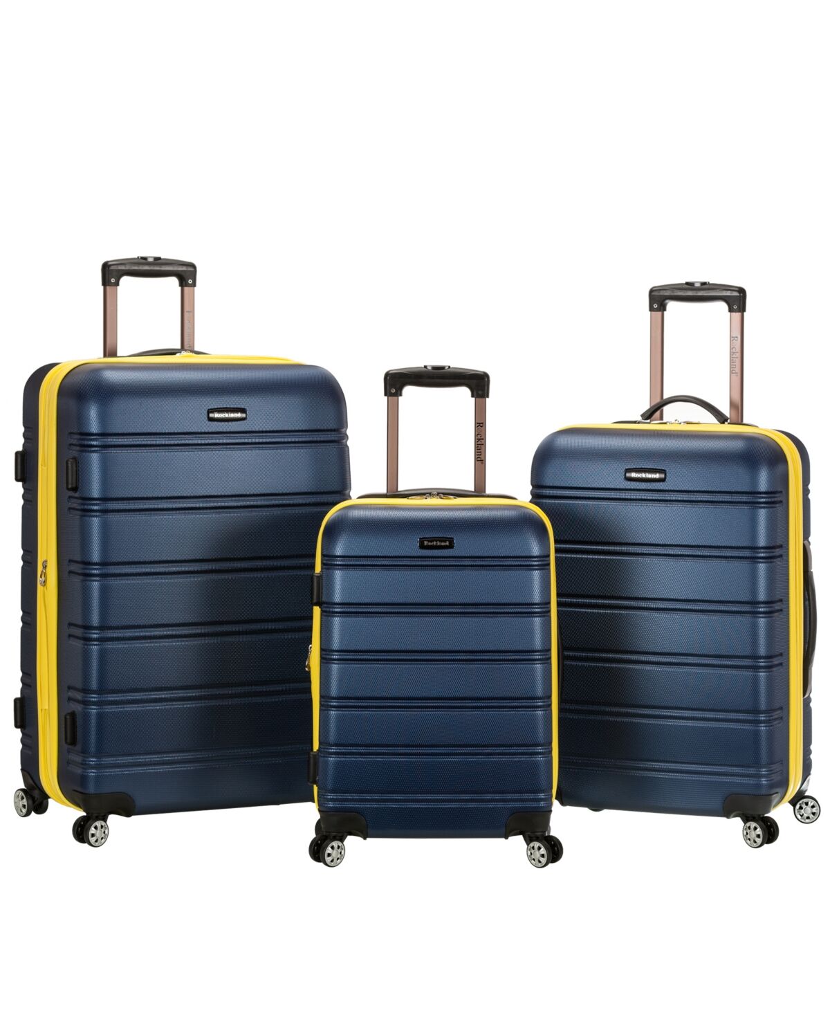 Rockland Melbourne 3-Pc. Hardside Luggage Set - Navy with Yellow Trim