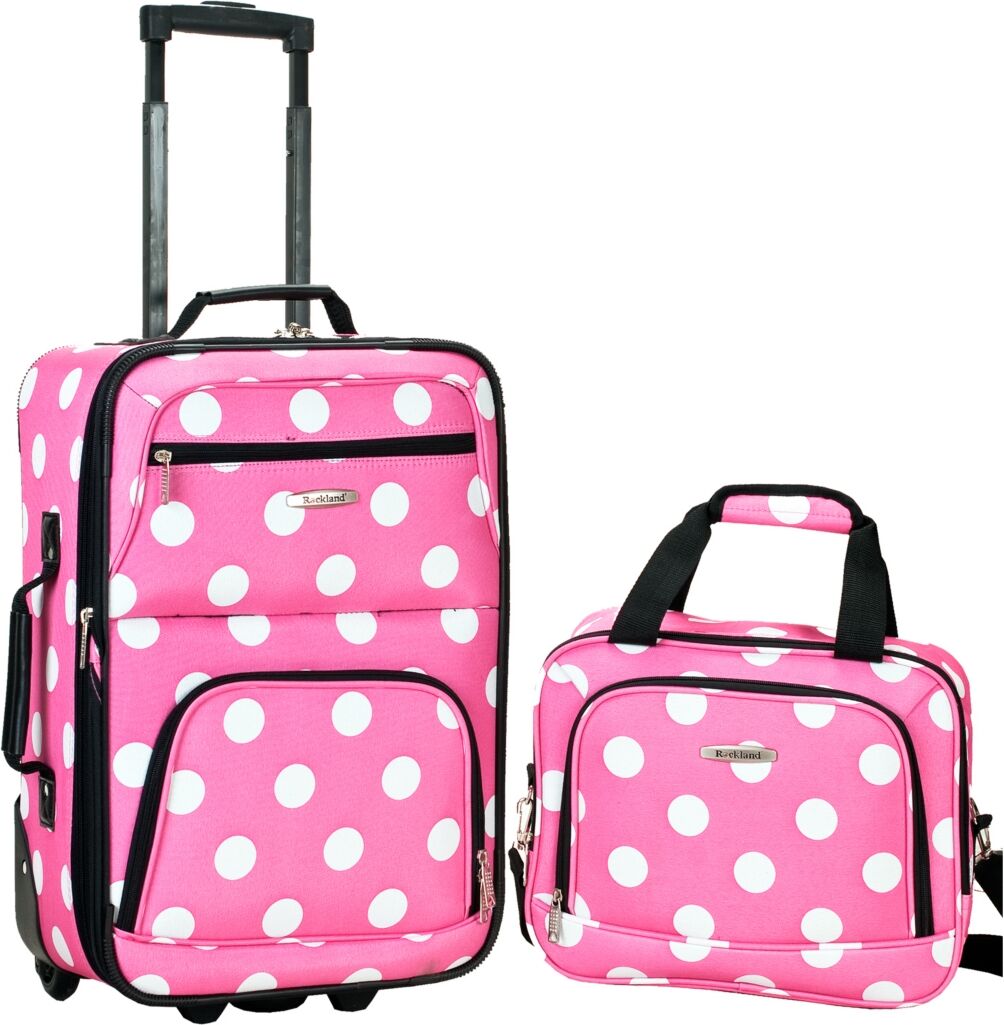 Rockland 2-Pc. Pattern Softside Luggage Set - White Dots on Pink