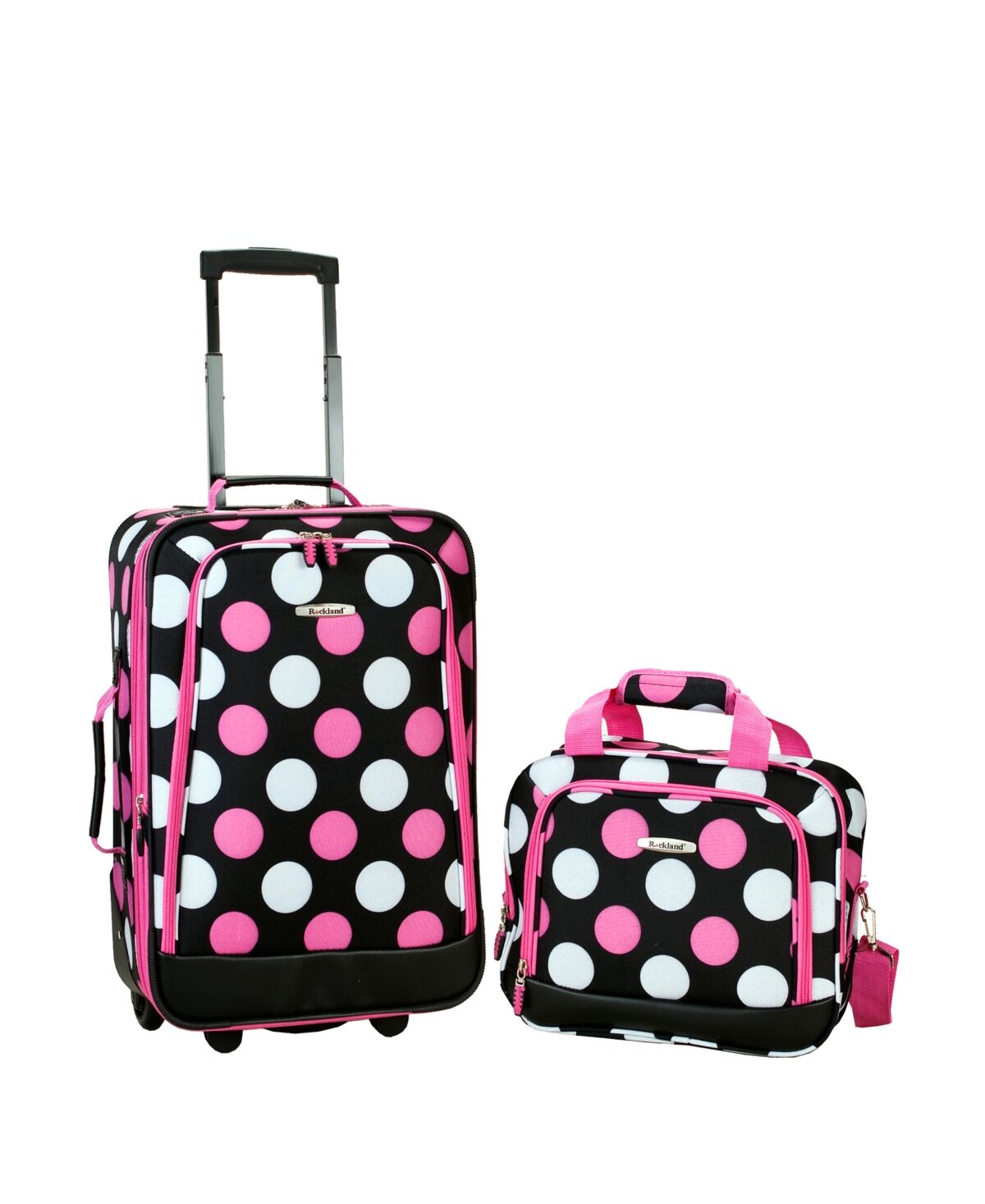 Rockland 2-Pc. Pattern Softside Luggage Set - Pink  White Dots on Black