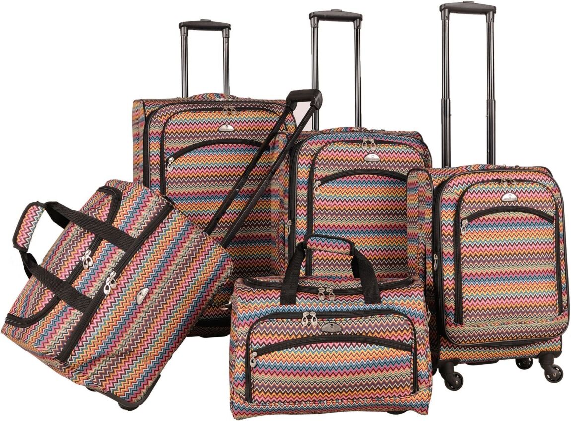 American Flyer 5 Piece Spinner Luggage Set - Pink