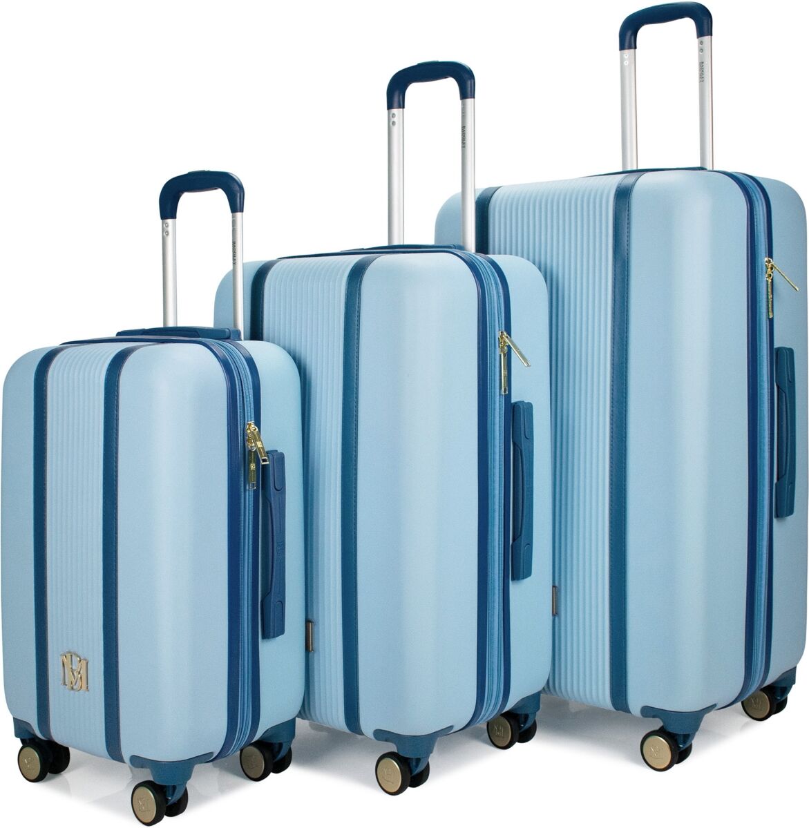 Badgley Mischka Mia Expandable Retro Luggage Set, 3 Piece - Light Blue