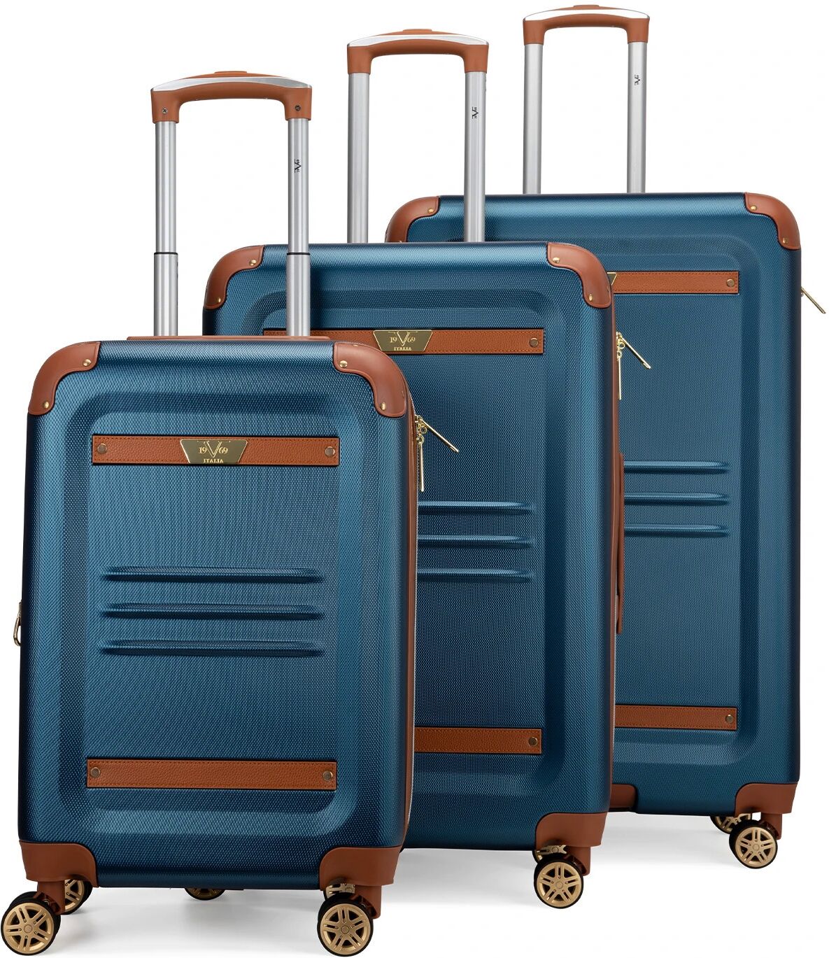 V19.69 Italia Vintage-Like 3 Piece Expandable Retro Luggage Set - Navy