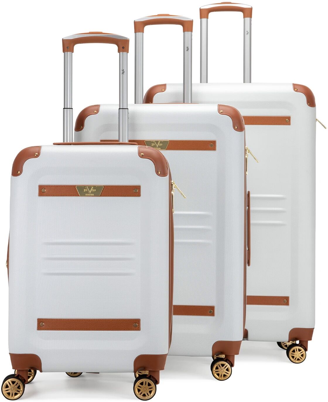 V19.69 Italia Vintage-Like 3 Piece Expandable Retro Luggage Set - White