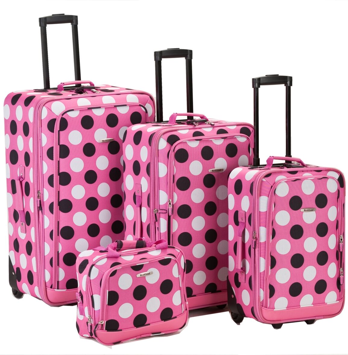 Rockland 4-Pc. Softside Luggage Set - Black  White Dots on Pink