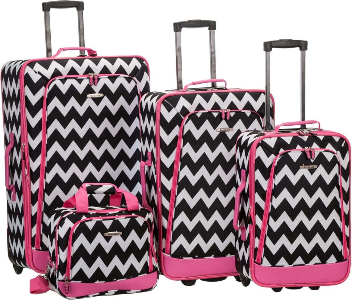 Rockland 4-Pc. Softside Luggage Set - Chevron with Pink Trim