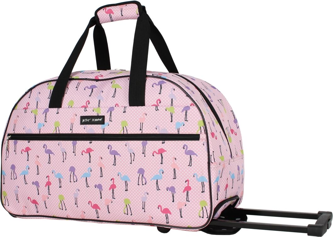 Betsey Johnson Carry-On Softside Rolling Duffel Bag - Flamingo Parade