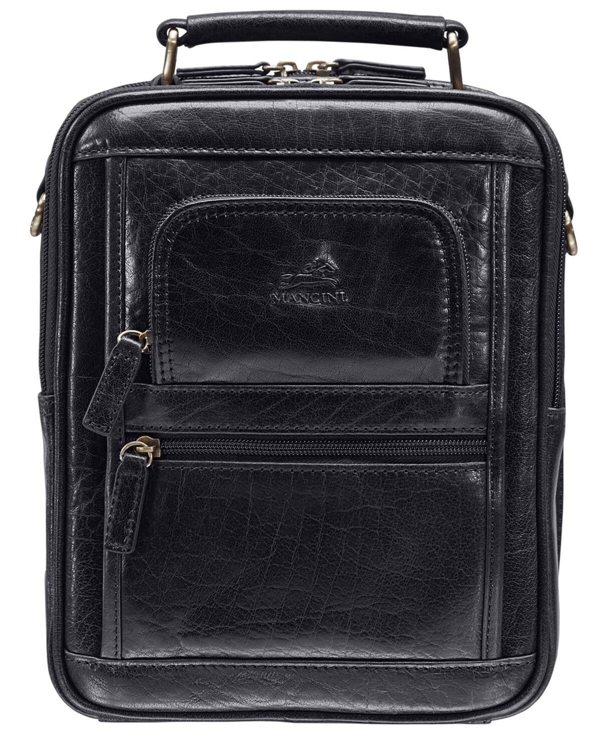 Mancini Arizona Collection Large Unisex Bag with Rear Zippered Organizer - Black