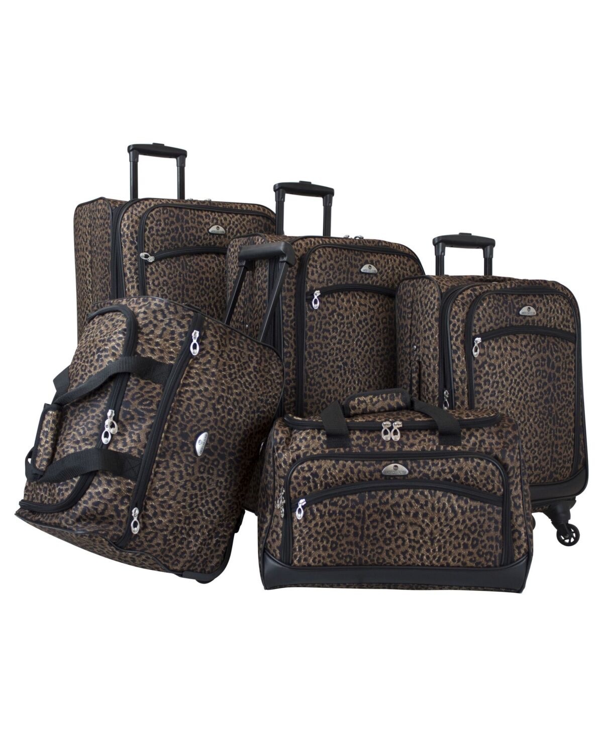 American Flyer Animal Print 5 Piece Spinner Luggage Set - Dark Brown