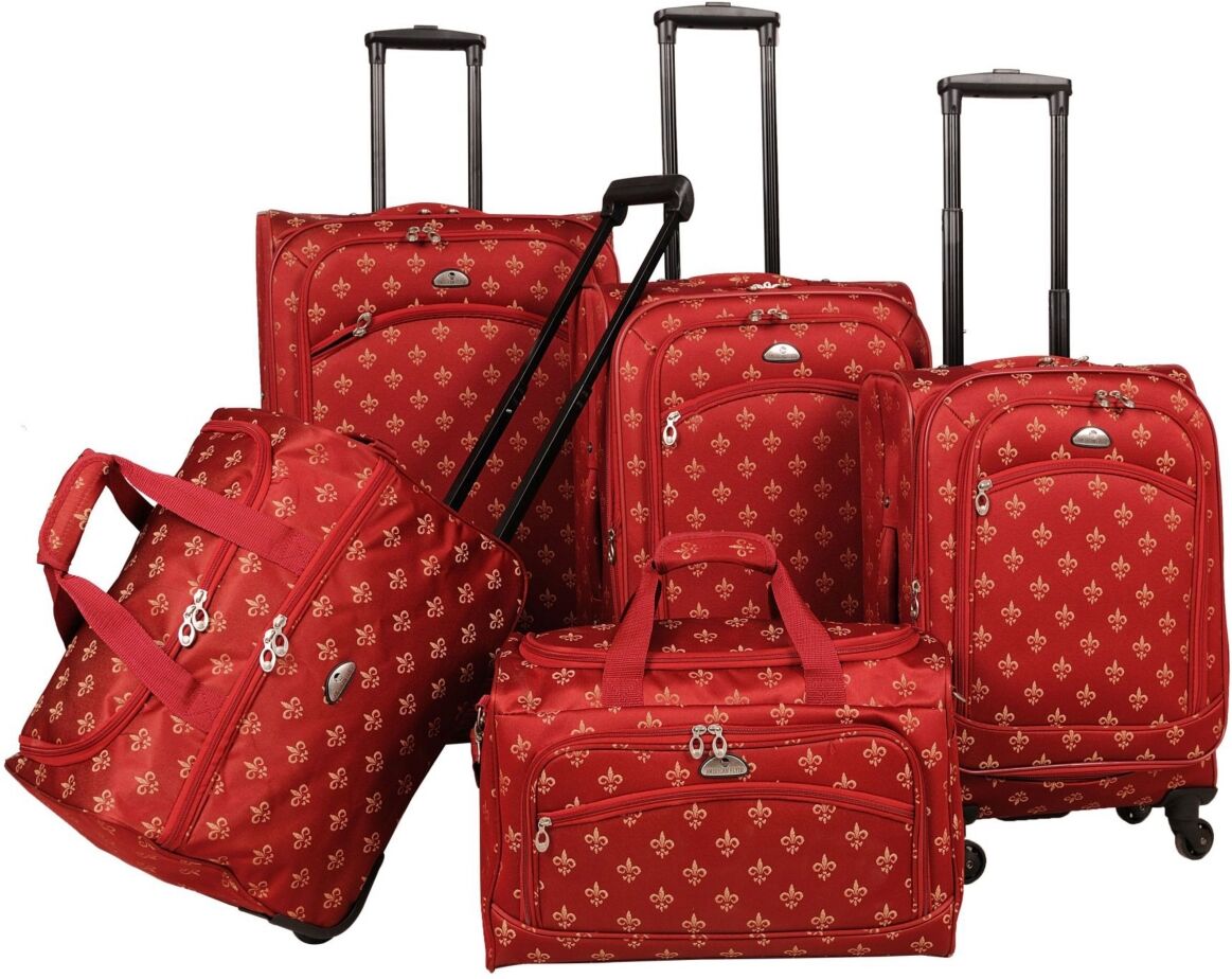 American Flyer Fleur De Lis 5 Piece Spinner Luggage Set - Red