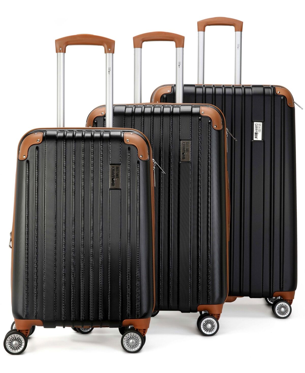 Miami CarryOn Collins 3 Piece Expandable Retro Spinner Luggage Set - Black