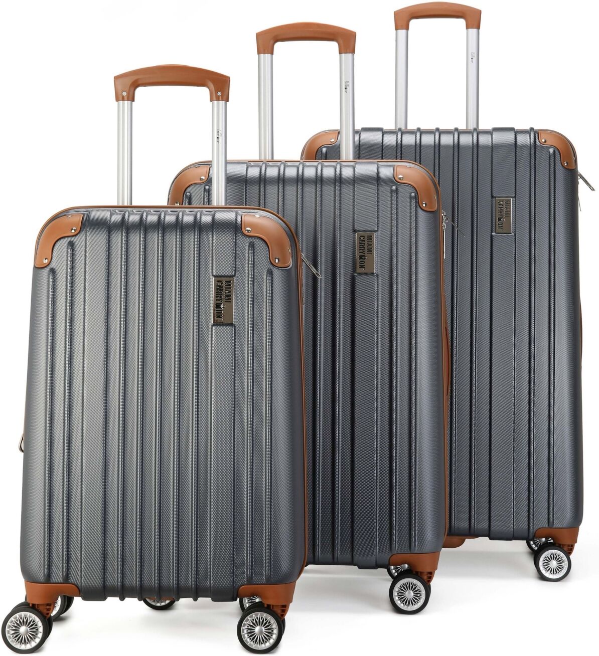 Miami CarryOn Collins 3 Piece Expandable Retro Spinner Luggage Set - Grey