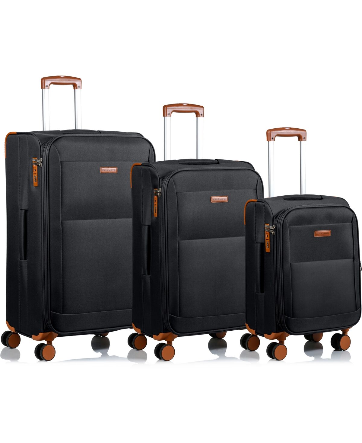 Champs Classic 3 Piece Softside Luggage Set - Black