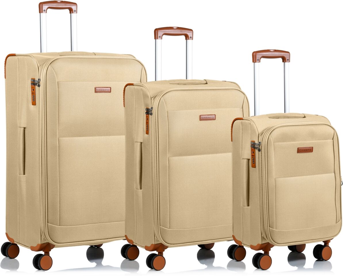 Champs Classic 3 Piece Softside Luggage Set - Khaki