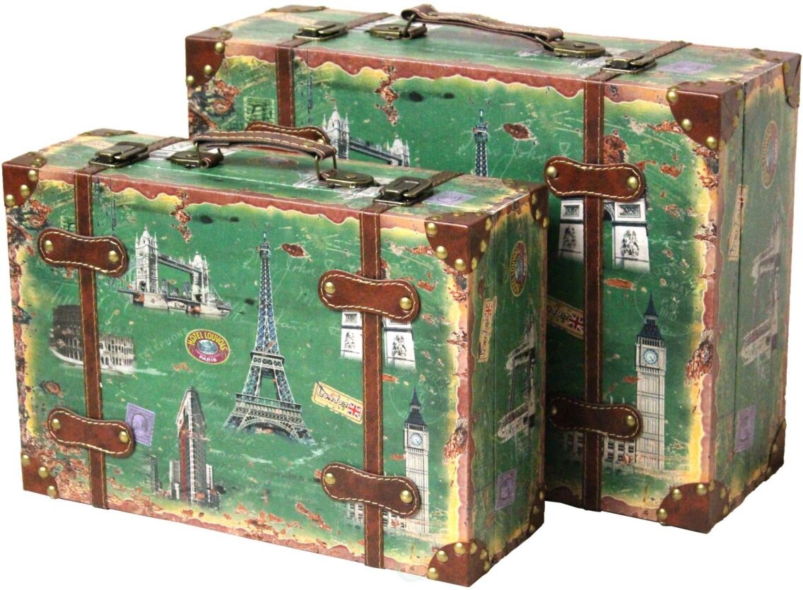 Vintiquewise Vintage-Like Style European Luggage Suitcase, Set of 2 - Green