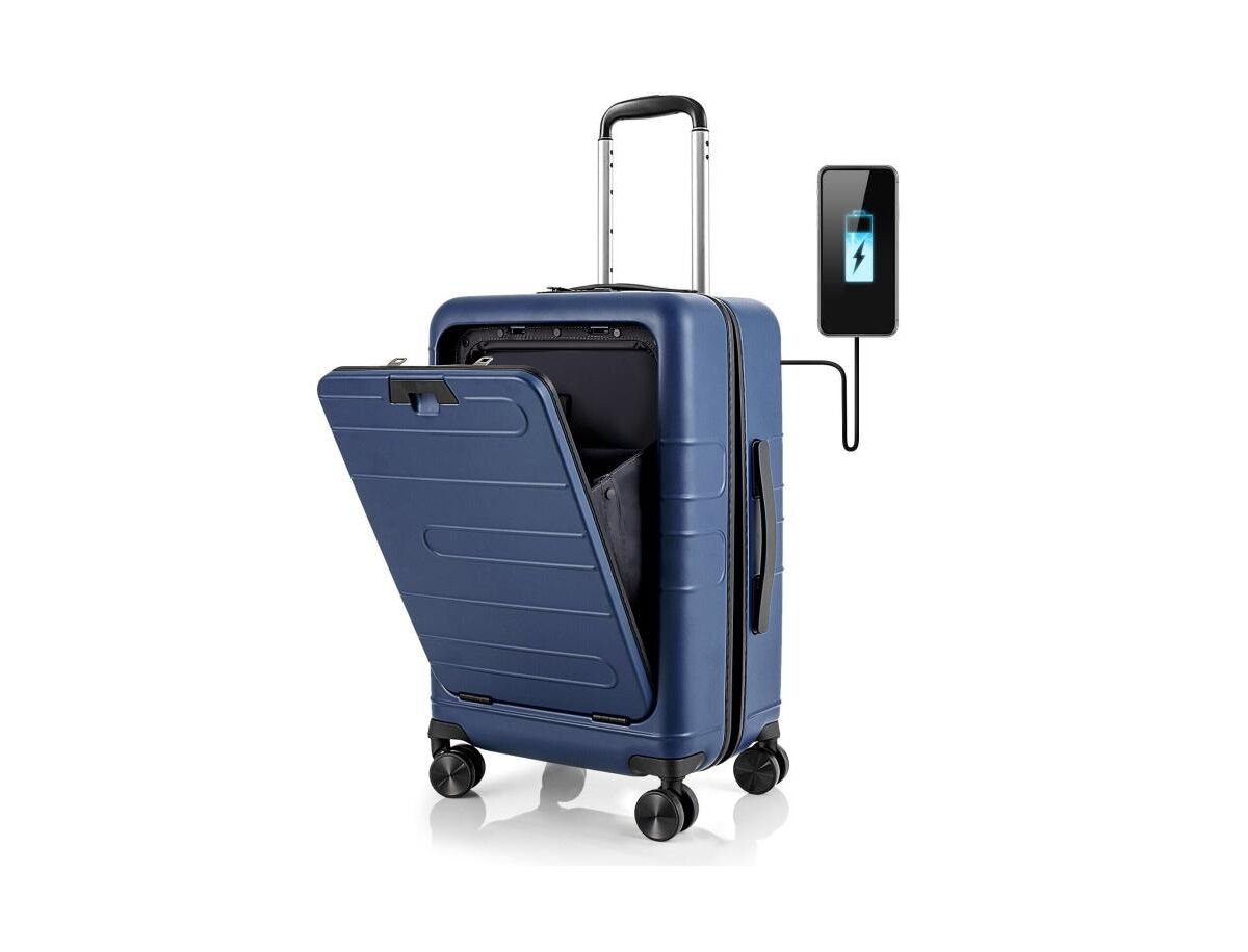 Slickblue Carry-on Luggage Pc Hardside Suitcase Tsa Lock with Front Pocket and Usb Port - Navy