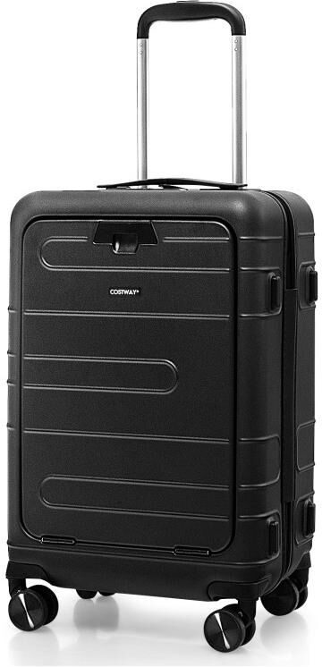 Slickblue Carry-on Luggage Pc Hardside Suitcase Tsa Lock with Front Pocket and Usb Port - Black