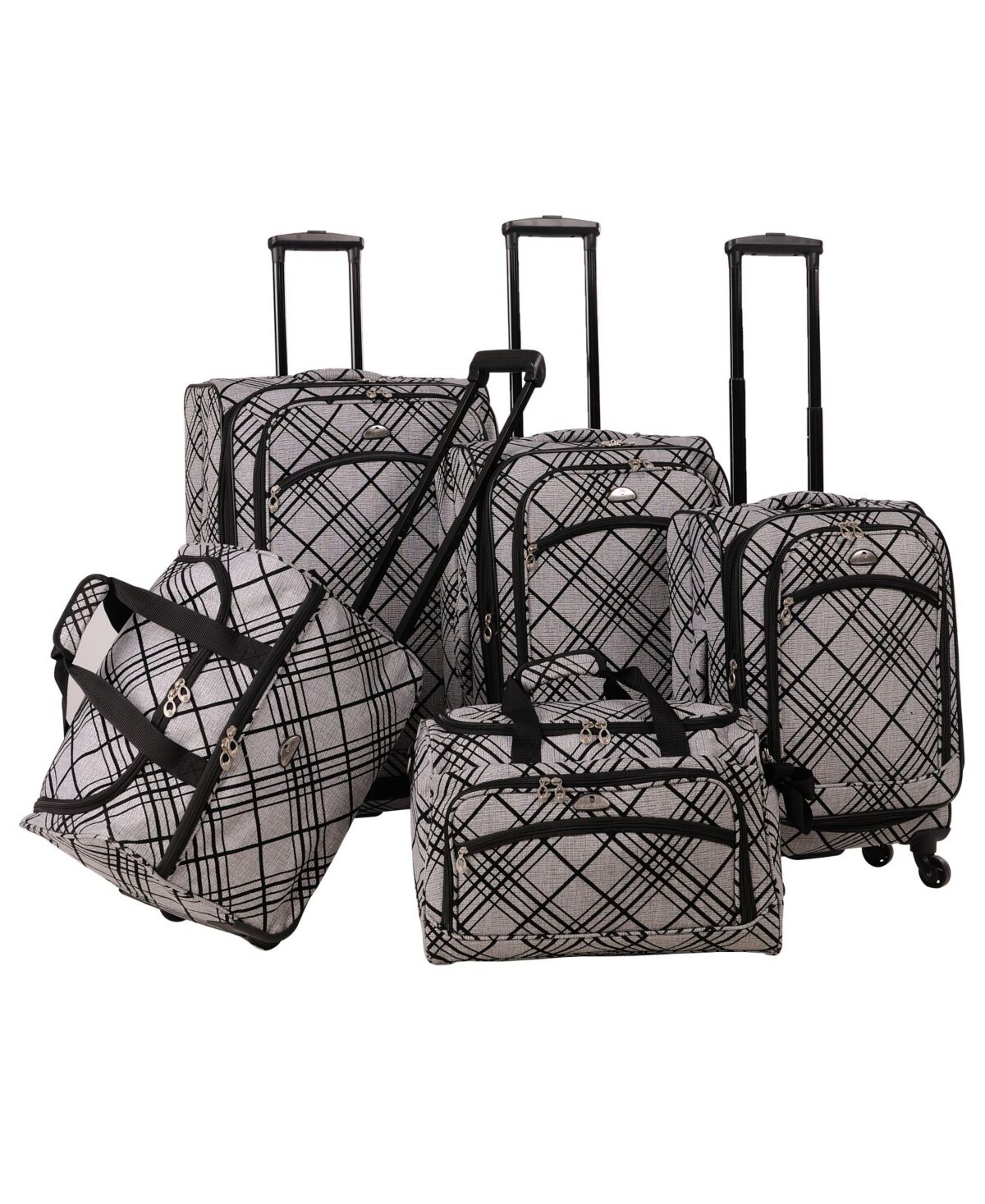 American Flyer Stripes 5 Piece Spinner Luggage Set - Silver