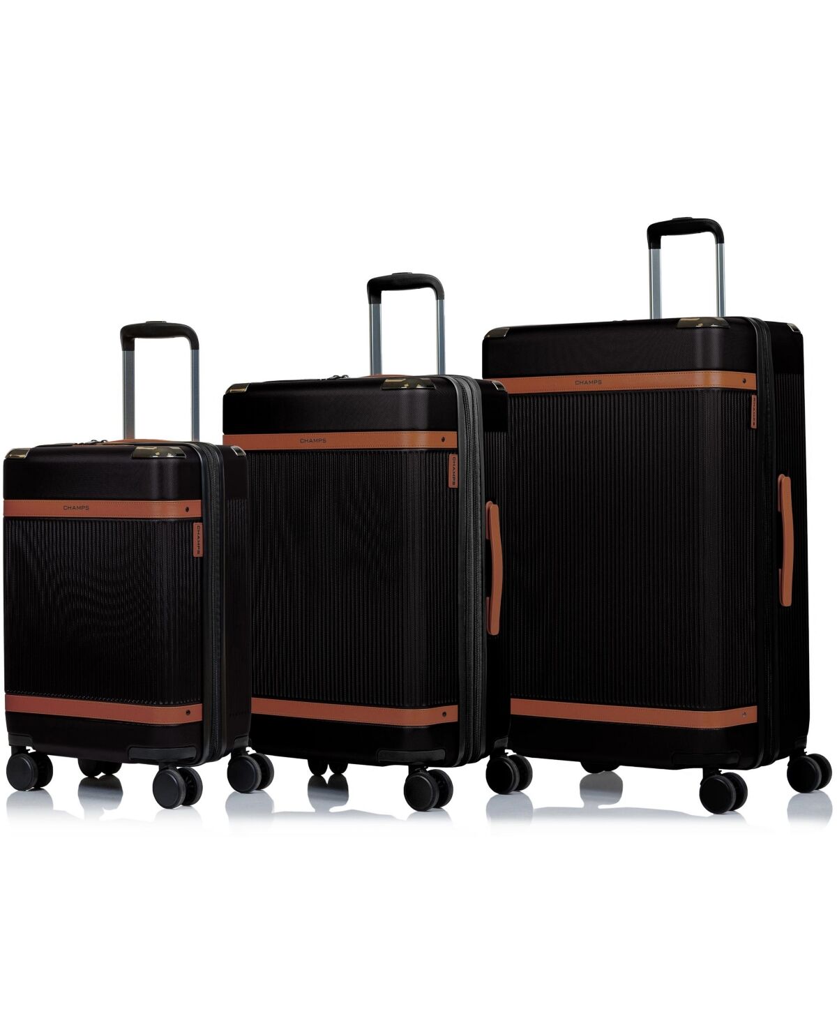 Champs 3-Piece Vintage-Like Air Hardside Luggage Set - Black