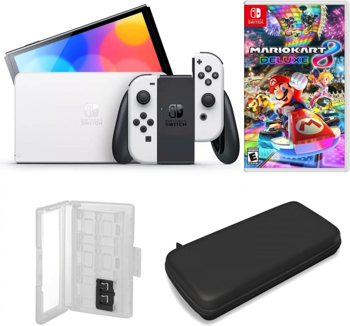 Nintendo Switch Oled in White with Super Mario Kart 8 & Accessories - Open White