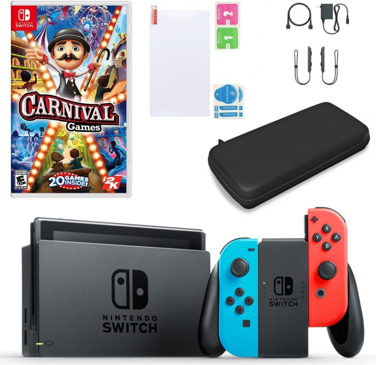 Nintendo Switch in Neon with Carnival Games & Accessories - Open Miscellaneous