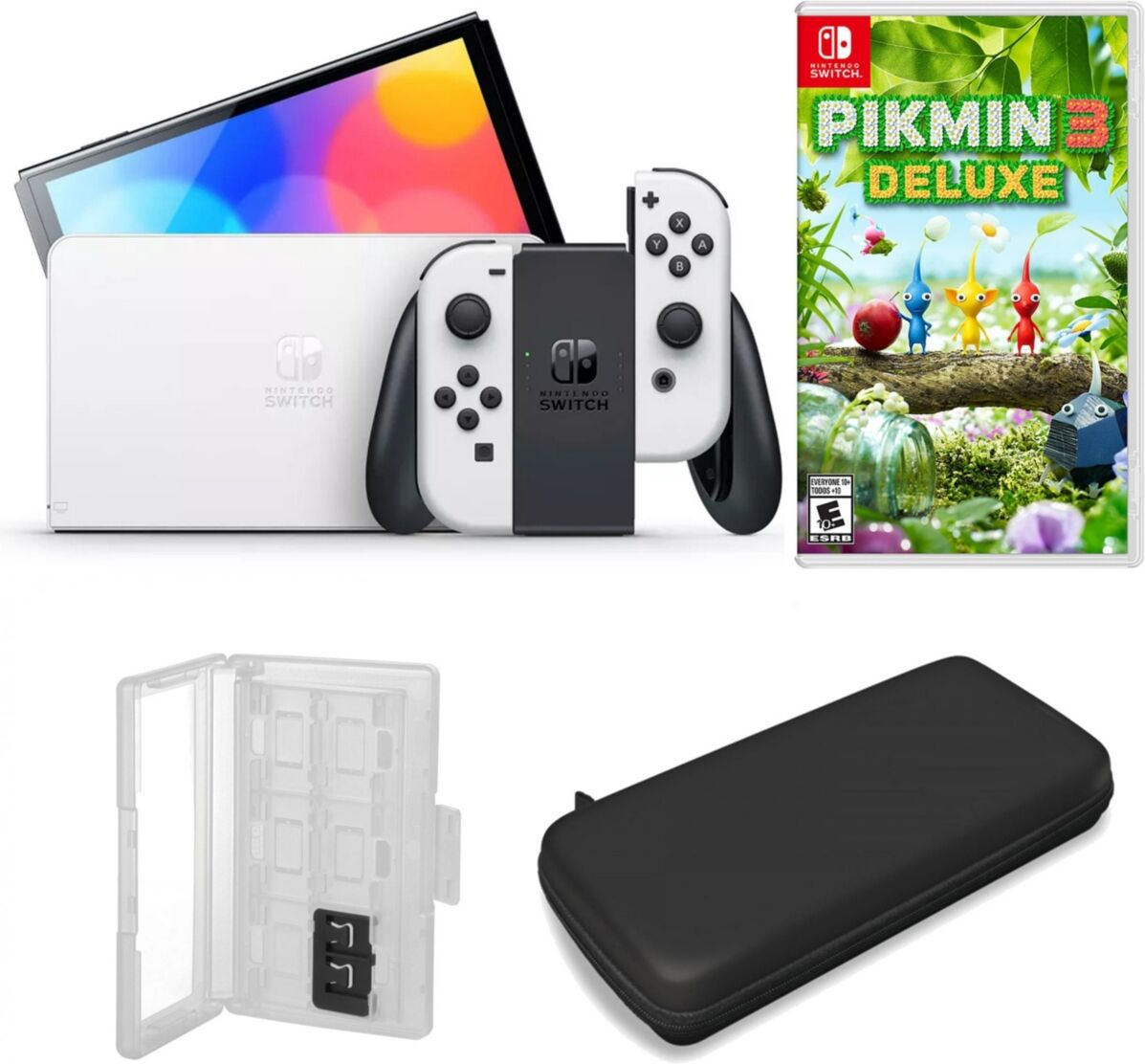 Nintendo Switch Oled in White with Pikmin 3 & Accessories - Open White