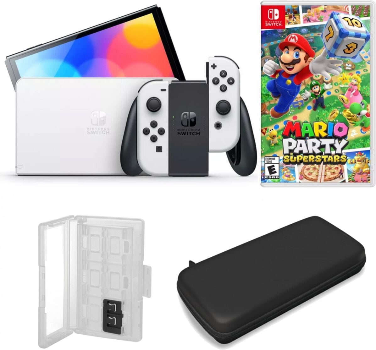 Nintendo Switch Oled in w/ Mario Party Superstars & Accessories - Open White