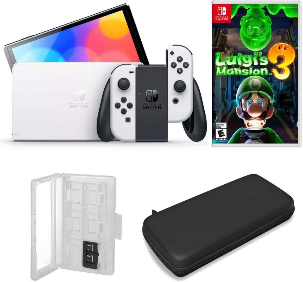 Nintendo Switch Oled in White with Luigi's Mansion 3 & Accessories - Open White