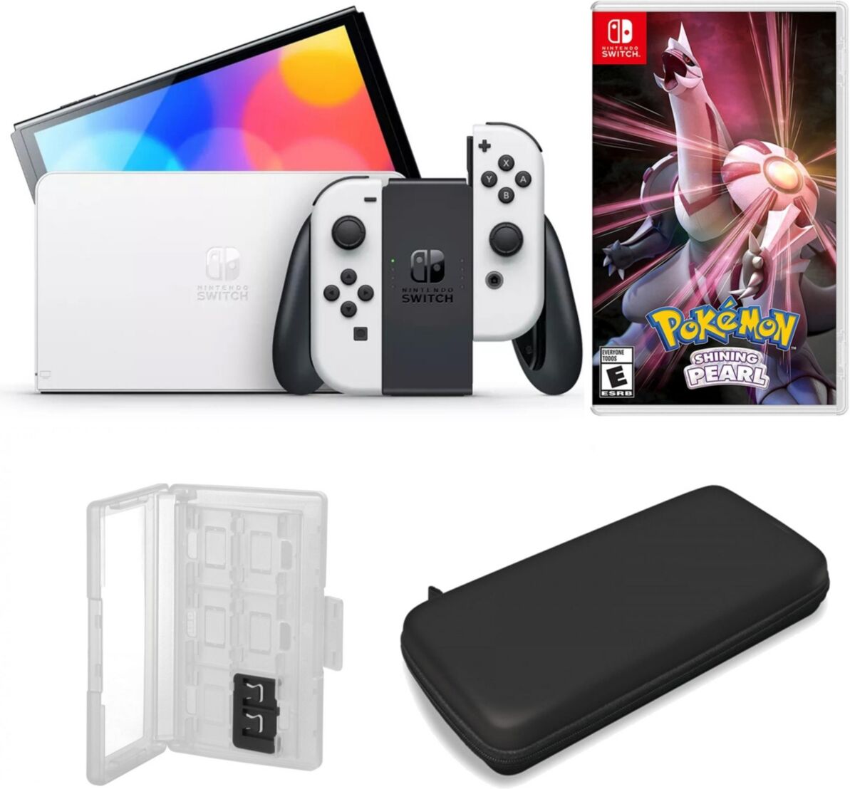 Nintendo Switch Oled in White with Pokemon Pearl & Accessories - Open White