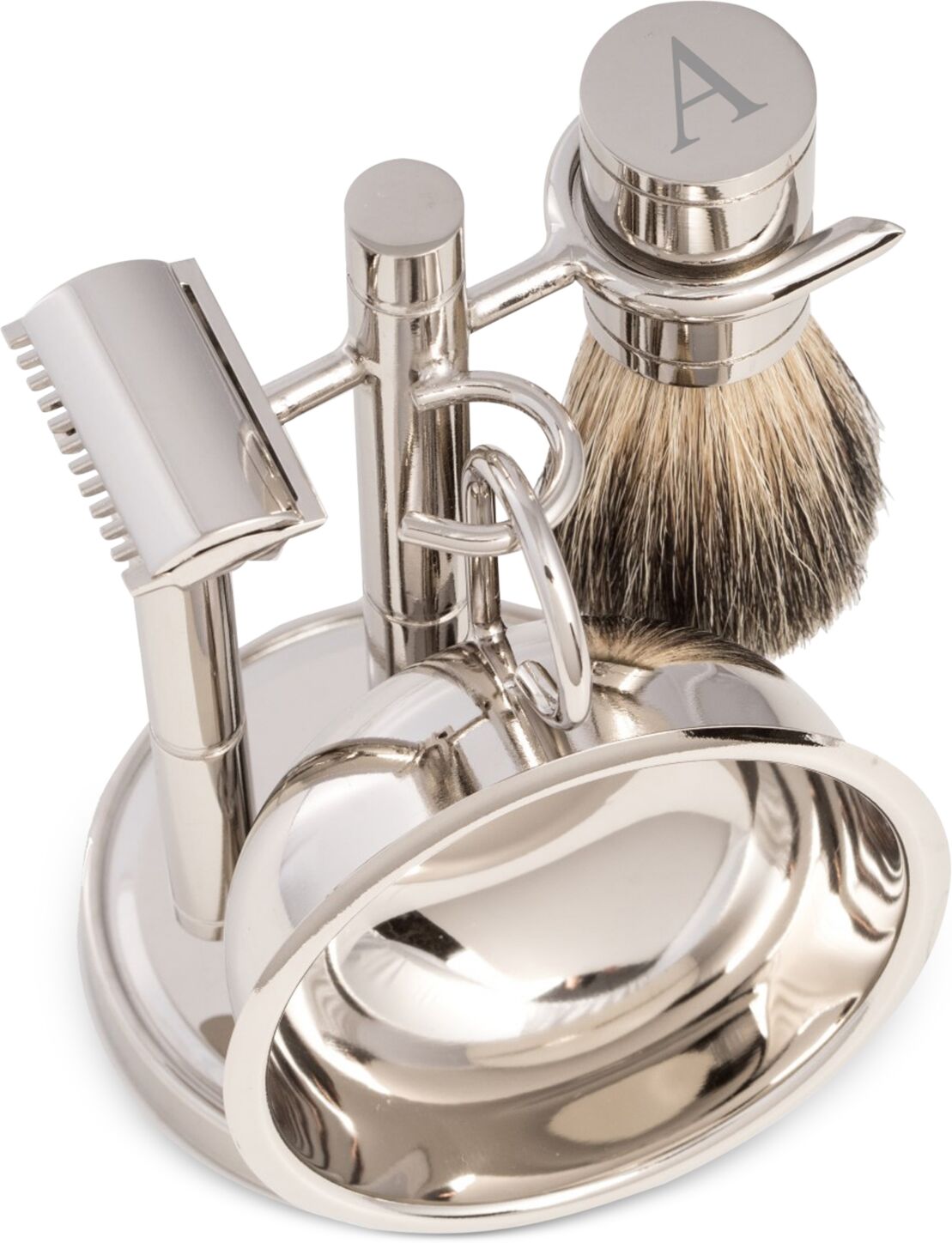 Bey-Berk Men's Chrome Monogrammed Safety Razor & Brush Set - 'A'