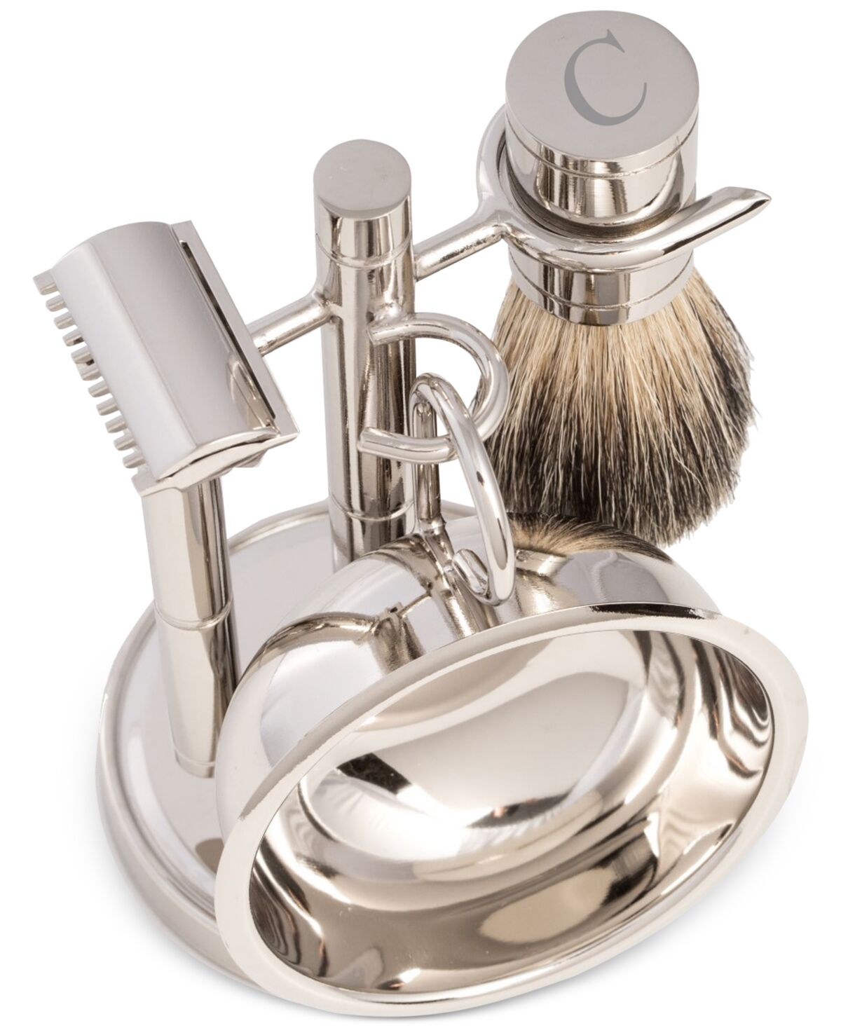 Bey-Berk Men's Chrome Monogrammed Safety Razor & Brush Set - 'C'