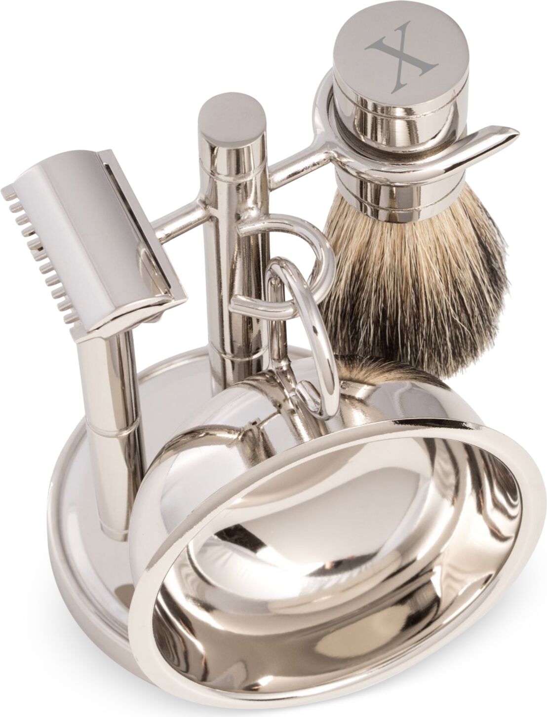 Bey-Berk Men's Chrome Monogrammed Safety Razor & Brush Set - 'X'