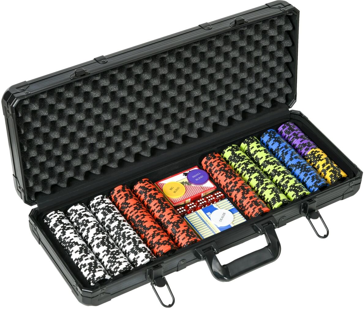 Soozier 500 Chip, 14 Gram Poker Chip Set with Aluminum Case & Playing Cards - Black