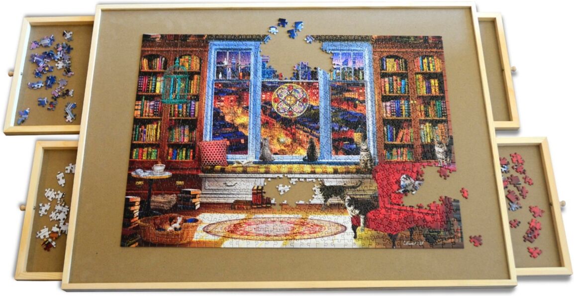 MasterPieces Puzzles Wood Puzzle Table - Fits Up to a 1500 Piece Puzzle - 35