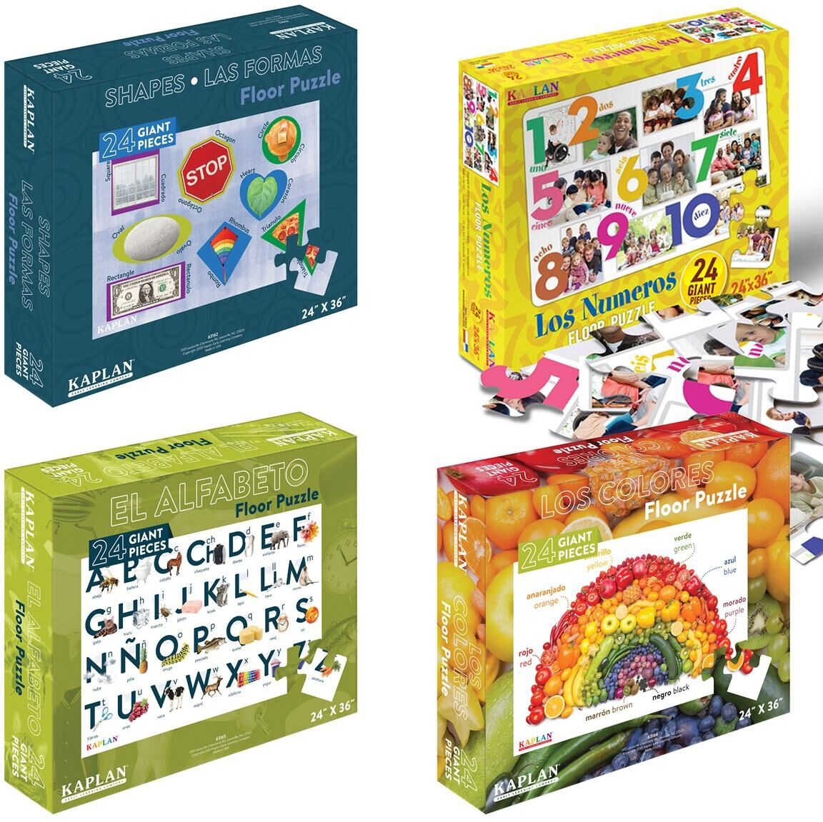 Kaplan Early Learning Spanish & Bilingual 24-Piece Floor Puzzles - Set of 4 - Assorted pre-pack