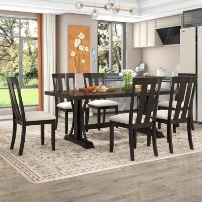 Winston Porter Cvitko 6 - Person Rubberwood Solid Wood Dining Set Wood/Metal/Upholstered Chairs in Brown, Size 30.0 H in   Wayfair