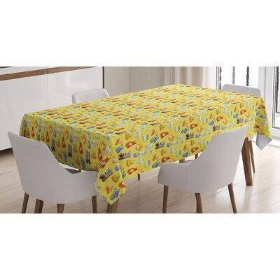 East Urban Home Ambesonne Colorful Tablecloth, Yellow Pattern Kitchenware Cooking Appliances Apron Bowl Chef Hat Oven Gloves in Gray/Yellow   Wayfair
