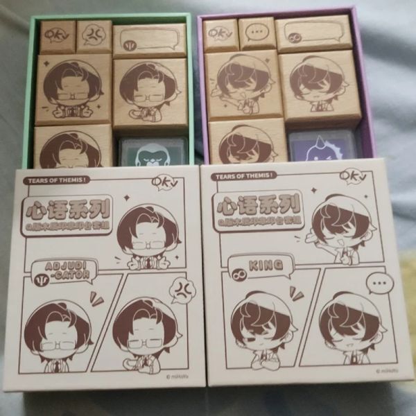 Jewelry miHoYo Official Tears of Themis Luke Artem Vyn Marius Wooden Rubber Stamps With Ink Pad DIY Scrapbook Craft Symbol Stamp Gifts