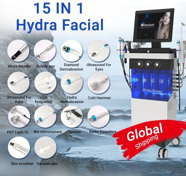 15 IN 1 hydrafacial dermabrasion Machine Skin Rejuvenaiton Microdermabrasion Hydro Wrinkle Removal Hydra Spa Machines