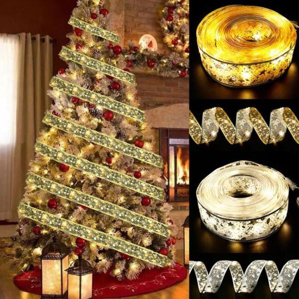 Party Decoration 1pcs/lot Decorations Silk Ribbon With LED Light Christmas Tree Ornament Festival Dec For Home And Garden