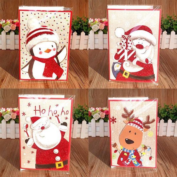 Greeting Cards 12Pc/lot Christmas Music Card Tri-Fold Kids Blessing Envelope Year Postcard Gift Xmas Wholesale