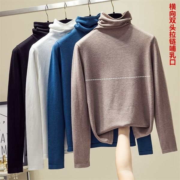 8192# Autumn Winter Thick Warm Soft Knitted Maternity Nursing Shirts High Neck Feeding Clothes for Pregnant Women Pregnancy Tops LJ201123