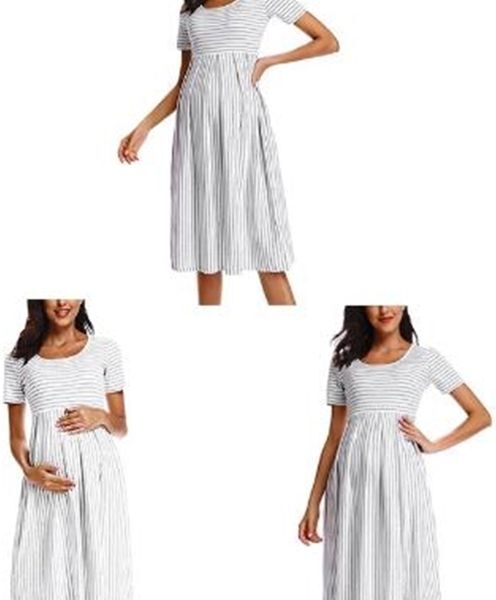 Simple Striped Maternity Dress Nursing Dress Women Casual Skirt Pregnant Dresses Lady Clothes Pregnancy Dress LJ201123