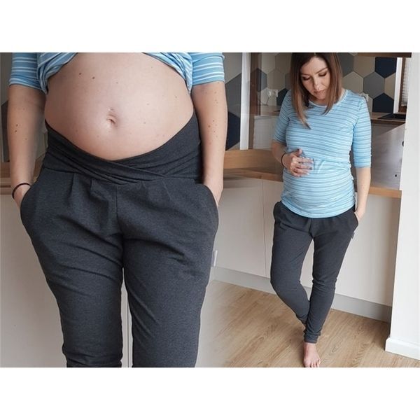 Autumn and Spring Maternity Sport Pants Elastic Waist Belly Casual Trousers Clothes for Pregnant Women Pregnancy Pants Plus Size LJ201125