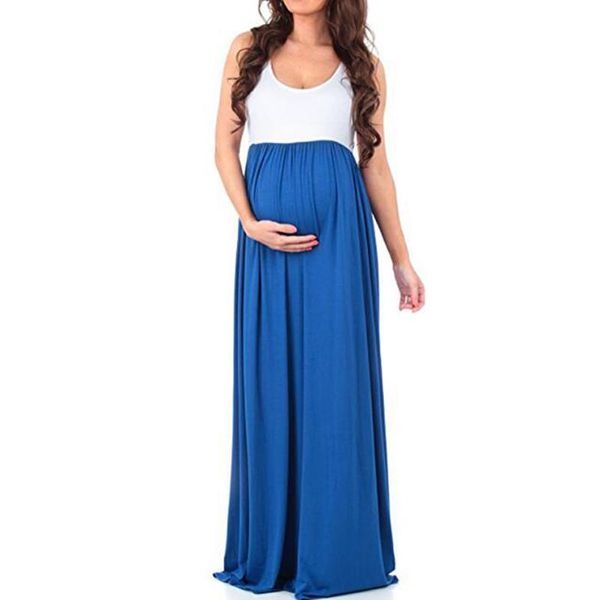 Maternity Dresses Solid Boat Neck Sleeveless Patchwork Bohemian Dress Women&#039;s For Po Shoot Pregnancy Clothes 2021