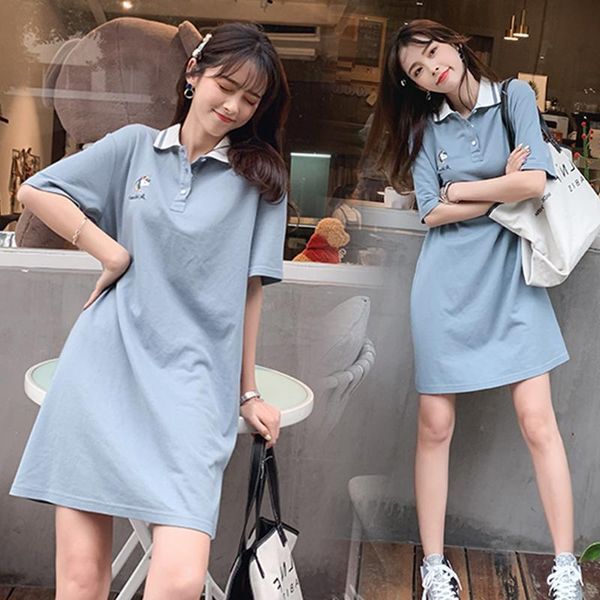 Maternity Dresses 337# Clothes Summer Cotton Turn Down Collar Cartton Short Sleeves Loose Stylish Dress Pregnant Women Mom