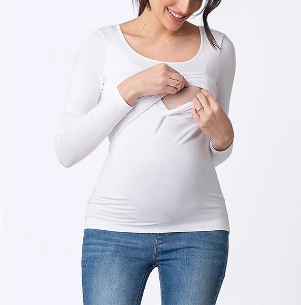 Breastfeeding Top Maternity Clothes Casual Pregnant Women T Shirt Pregnancy Womens Clothing Plus Size SXXL Autumn Winter 240111